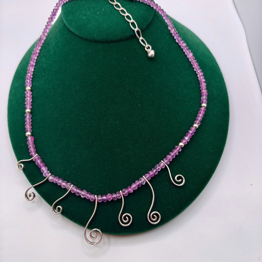 Desert Rose Trading Amethyst Sterling Silver 925 Scroll Beaded Necklace Purple